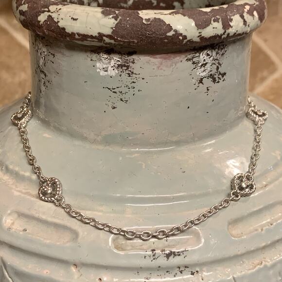 Judith Ripka Necklace Sterling Silver and CZ Heart Station Necklace 16 Inches - Picture 1 of 8